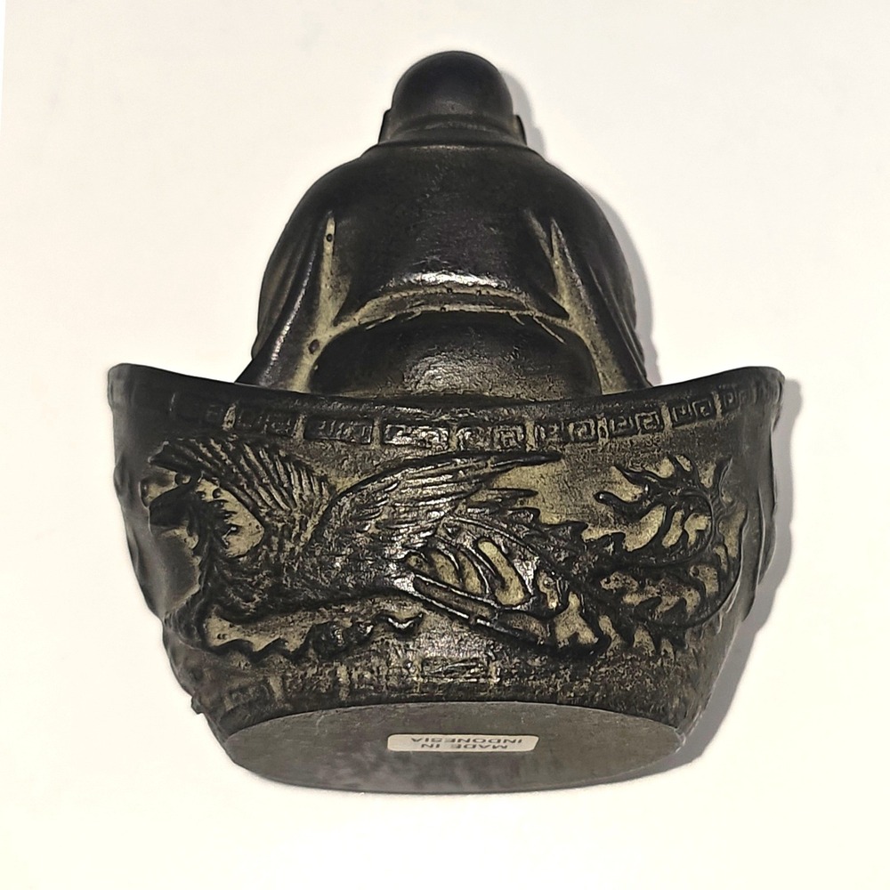 Vintage Laughing Buddha Hotei in Dragon Wealth Boat Figurine Indonesia 4 inch - Picture 3 of 8